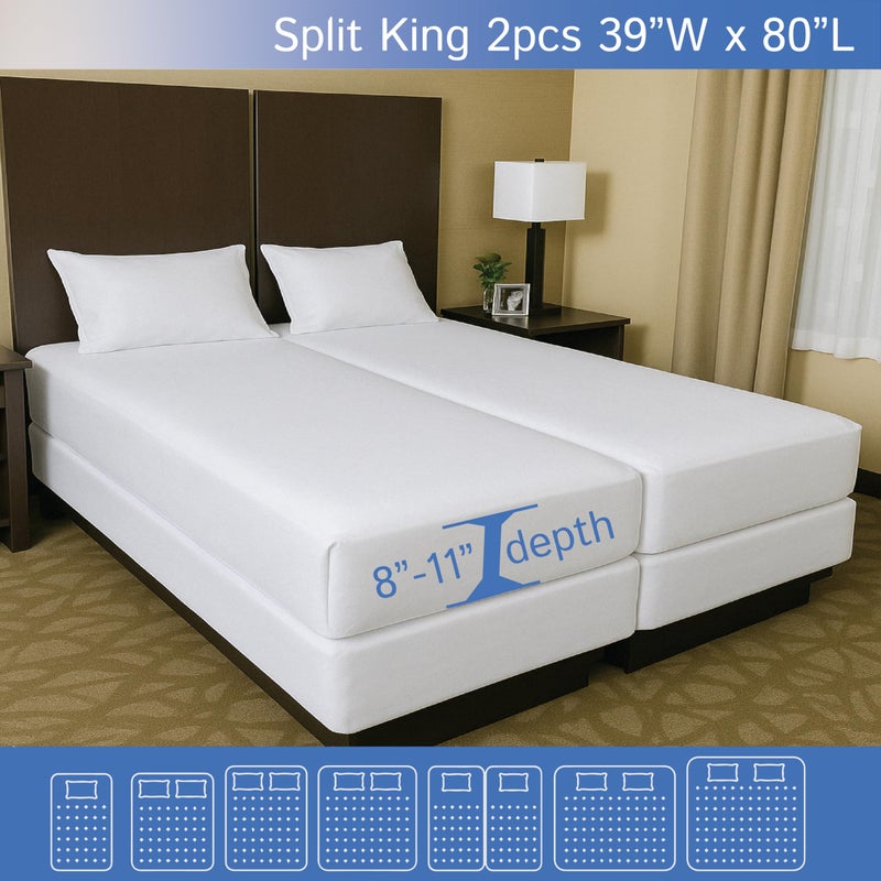 Four Seasons Essentials Split King Mattress/Box Spring Encasement 39" x 80" (2PCs) - Waterproof Zippered Protector Hypoallergenic Premium Quality Bed Cover - Breathable Smooth Fabric - Image 2
